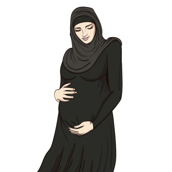 Muszlim nő terhesség vektoros illusztráció — Stock Vector
