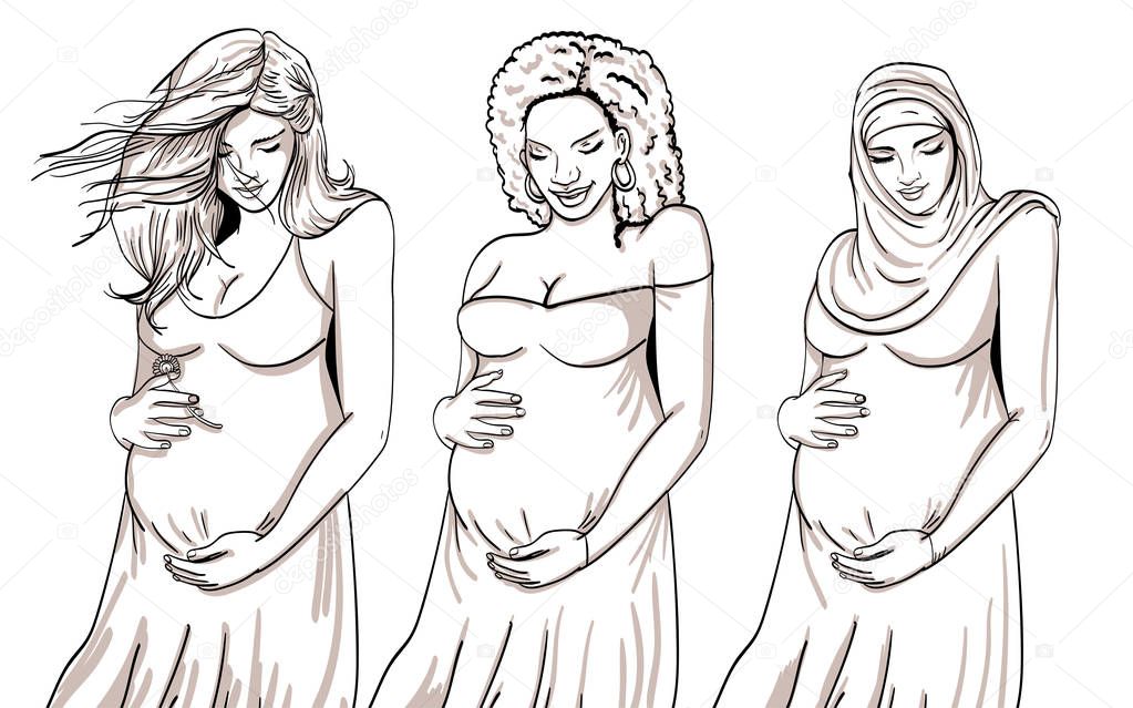 Vector illustration of Pregnant woman copy space