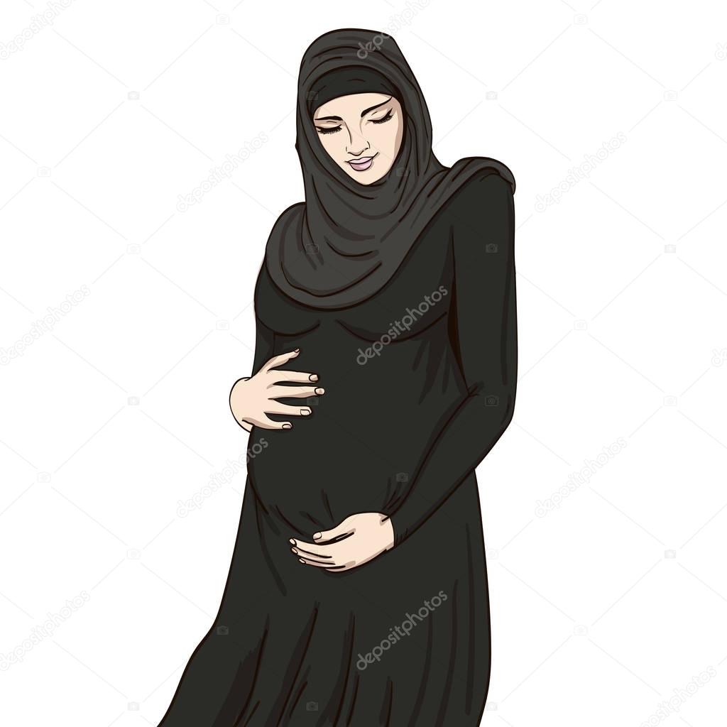 muslim woman pregnancy vector illustration