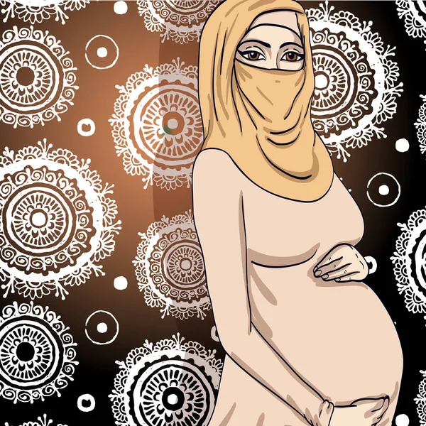 Mulher árabe muçulmana gravidez vetor ilustração — Vetor de Stock