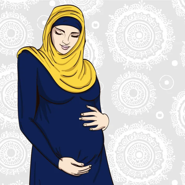 Ilustrasi vektor kehamilan muslim wanita - Stok Vektor