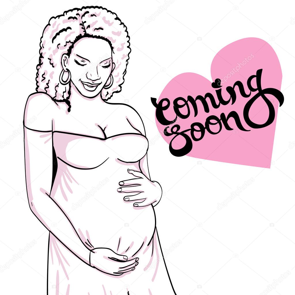  african-american pregnant woman in pregnancy dress is prepared for maternity. waiting for a baby birth