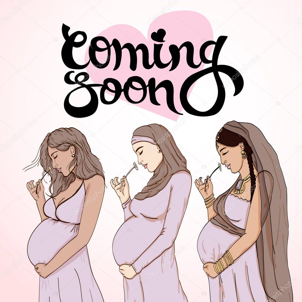 set diferent pregnant woman in  prepared for maternity. waiting for a baby birth