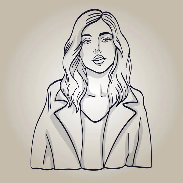 Hermosa Chica Moderna Pelo Largo Ilustración Vectorial Estilo Grunge — Vector de stock