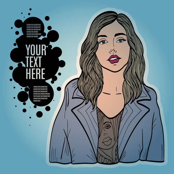 Hermosa Chica Moderna Pelo Largo Ilustración Vectorial Estilo Grunge — Vector de stock