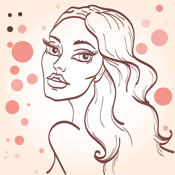 Beautiful girl with long hair, vector illustration .