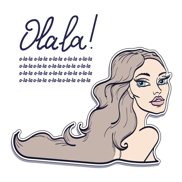 Hermosa Chica Con Pelo Largo Vector Ilustración — Vector de stock