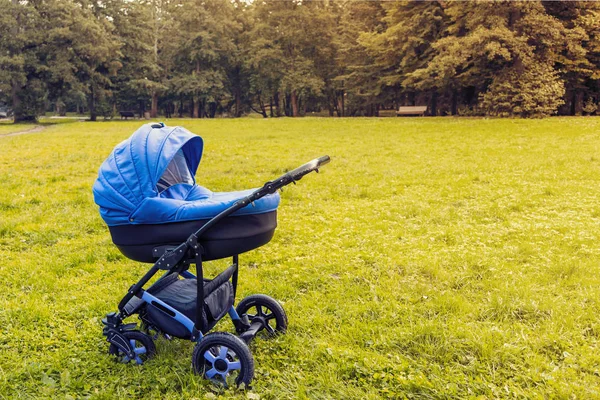 Carrinho Passeio Passeia Parque Contra Fundo Árvores Verdes Foto Tonificada — Fotografia de Stock