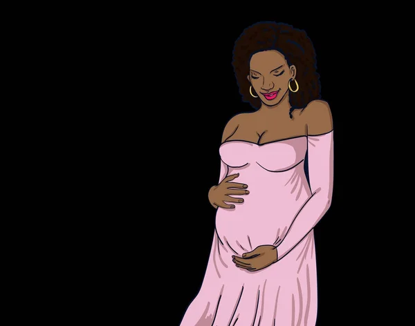 Mujer Embarazada Afroamericana Vestido Embarazo Está Preparado Para Maternidad Esperando — Foto de Stock