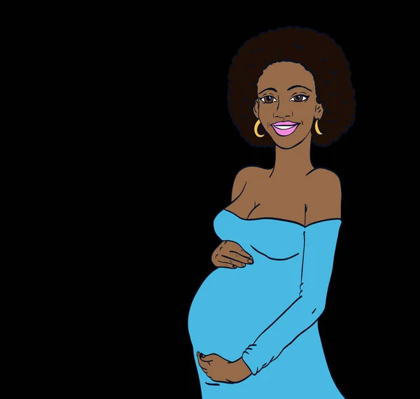 African American Pregnant Woman Pregnancy Dress Prepared Maternity Waiting Baby — Stock Photo, Image