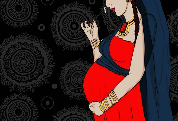 Femme Enceinte Indienne Robe Grossesse Est Préparé Pour Maternité Attendant — Photo