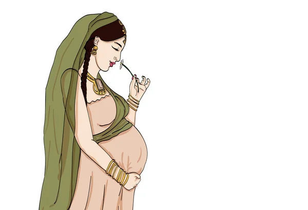 indian pregnant woman in pregnancy dress is prepared for maternity. waiting for a baby birth