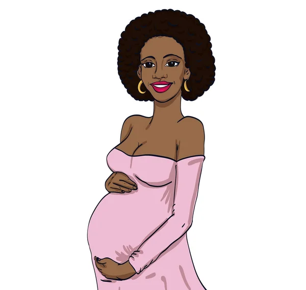 African American Pregnant Woman Pregnancy Dress Prepared Maternity Waiting Baby — Stock Photo, Image