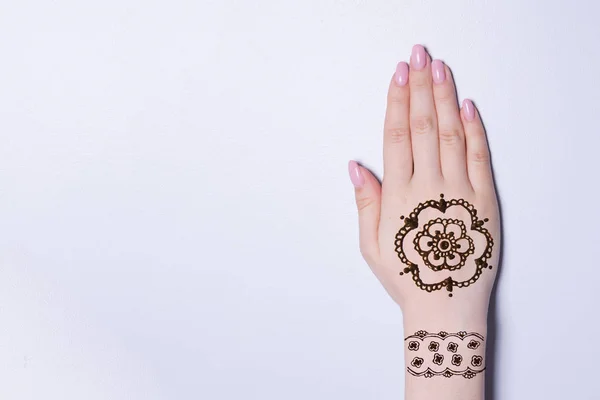 Hand Mit Mandala Muster Tätowiert Schwarze Henna Mehendi — Stockfoto