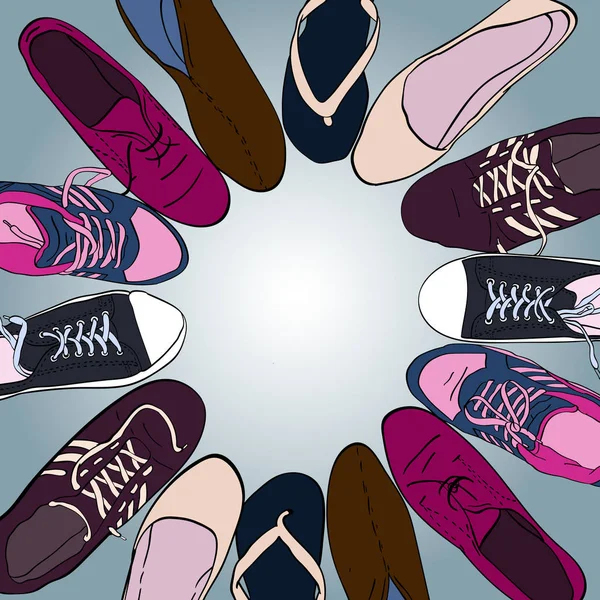 Állítsa Kézzel Rajzolt Grafikus Férfi Női Cipő Cipő Alkalmi Vektoros — Stock Vector