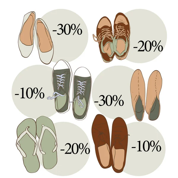 Set Gráfico Dibujado Mano Hombres Mujeres Calzado Zapatos Ilustración Vectorial — Vector de stock