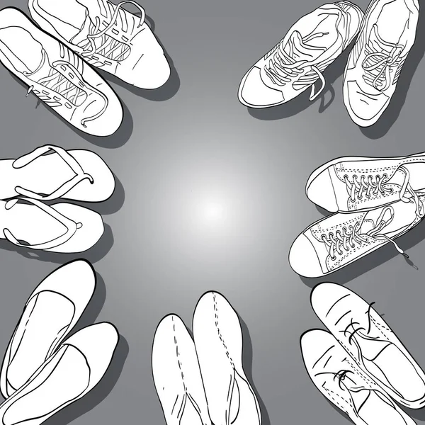 Set Mão Desenhado Gráfico Homens Mulheres Calçado Sapatos Ilustração Vetorial —  Vetores de Stock