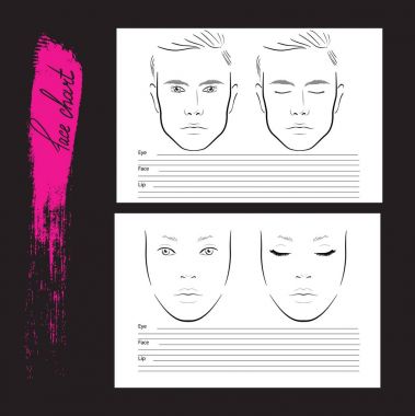 Set Face chart Makeup Artist Blank. Template. illustration clipart