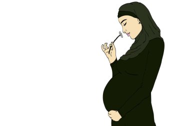 illüstrasyon Arap Müslüman hamile kadında hijab annelik için hazırlanmış. Bekleyen bir bebek doğum için