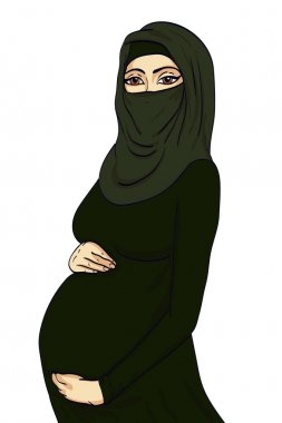 illüstrasyon Arap Müslüman hamile kadında hijab annelik için hazırlanmış. Bekleyen bir bebek doğum için