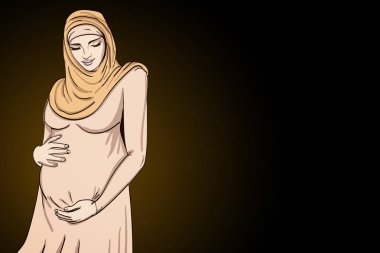 illüstrasyon Arap Müslüman hamile kadında hijab annelik için hazırlanmış. Bekleyen bir bebek doğum için