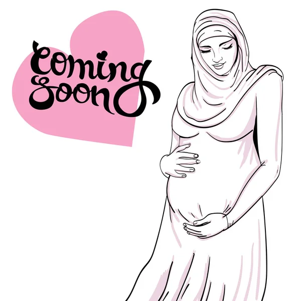illustration arabic muslim pregnant woman in hijab prepared for maternity. waiting for a baby birth