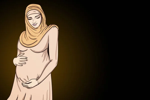 Ilustración Árabe Musulmana Embarazada Hiyab Preparada Para Maternidad Esperando Nacimiento — Foto de Stock
