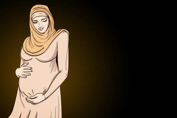 illustration arabic muslim pregnant woman in hijab prepared for maternity. waiting for a baby birth