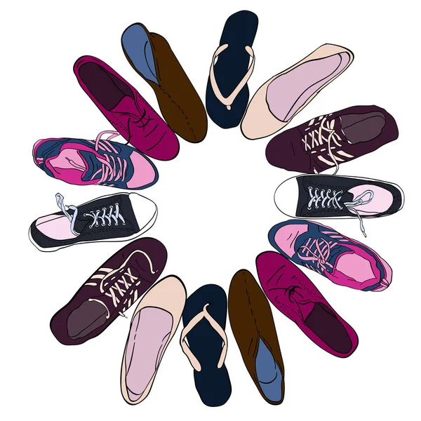 Set Gráfico Dibujado Mano Hombres Mujeres Calzado Zapatos Ilustración Estilo — Foto de Stock