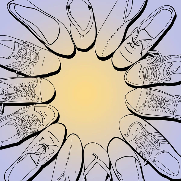 Set Grafico Disegnato Mano Uomini Donne Calzature Scarpe Illustrazione Stile — Foto Stock