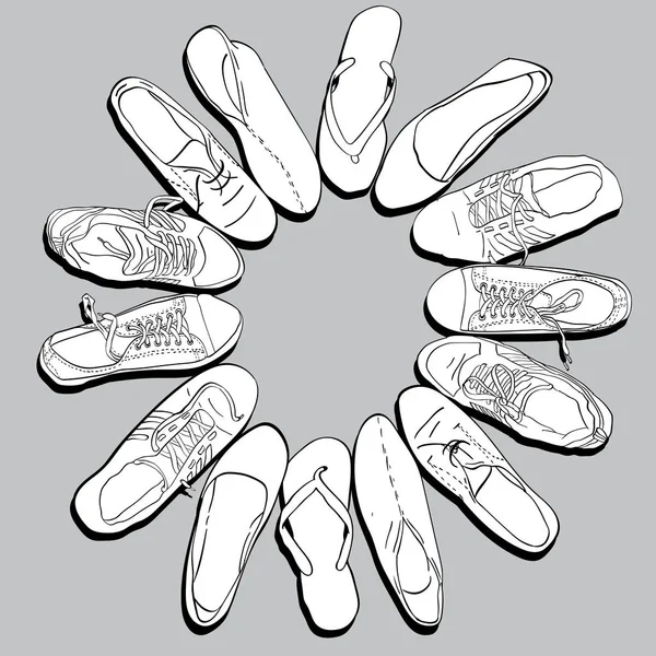 Set Mão Desenhado Gráfico Homens Mulheres Calçado Sapatos Ilustração Casual — Fotografia de Stock