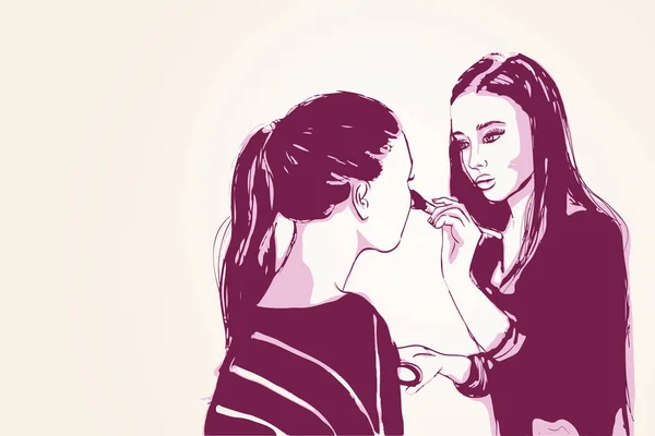 Mujer Visagista Maquillaje Artista Pinta Cara Cliente Ilustración —  Fotos de Stock