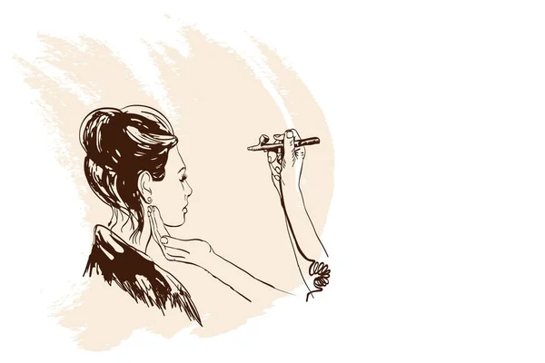 Женщина Визажист Визажист Рисует Лице Своего Клиента Аэрографом Иллюстрация — стоковое фото
