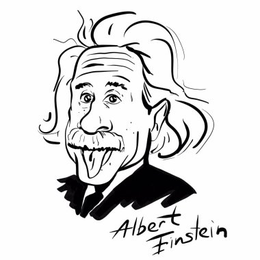 Kaliningrad, Rusya 4 Ocak 2020: Albert Einstein portre çizimi. Modern fiziğin iki temel direğinden biri olan görelilik teorisini geliştiren teorik fizikçi.