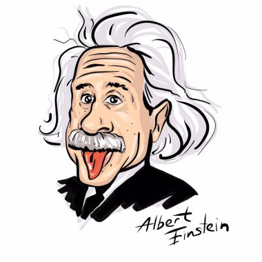 Kaliningrad, Rusya 4 Ocak 2020: Albert Einstein portre çizimi. Modern fiziğin iki temel direğinden biri olan görelilik teorisini geliştiren teorik fizikçi.