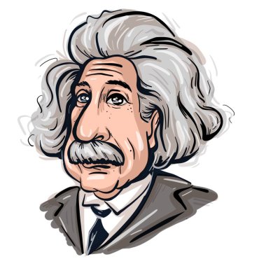 Kaliningrad, Rusya 4 Ocak 2020: Albert Einstein portre çizimi. Modern fiziğin iki temel direğinden biri olan görelilik teorisini geliştiren teorik fizikçi.
