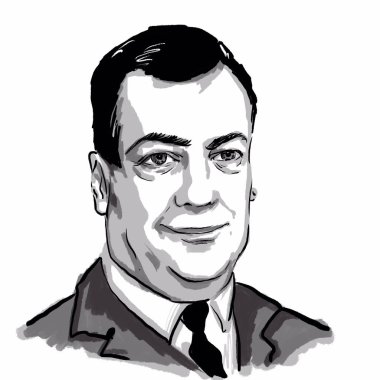 Kalininingrad, Rusya, 25.01.2020. Rusya Başbakanı Dmitry Medvedev 'in çizimi .