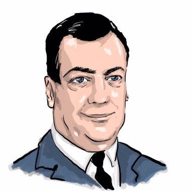 Kalininingrad, Rusya, 25.01.2020. Rusya Başbakanı Dmitry Medvedev 'in çizimi .