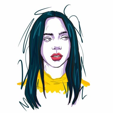 Kalininingrad, Rusya 5 Şubat 2020. Billie Eilish Sketch 'in portresi. Şarkıcı