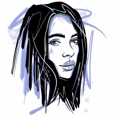 Kalininingrad, Rusya 5 Şubat 2020. Billie Eilish Sketch 'in portresi. Şarkıcı