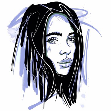 Kaliningrad, Russia February 5 2020. Portrait of Billie Eilish Sketch  illustration . Singer