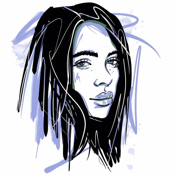 Kalininingrad, Rusya 5 Şubat 2020. Billie Eilish Sketch 'in portresi. Şarkıcı
