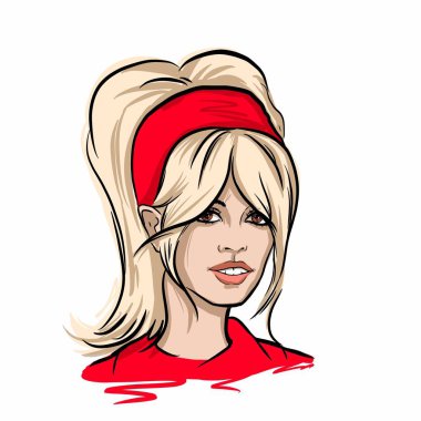 Kalininingrad, Rusya 13 Şubat 2020. Brigitte Bardot portre çizimi. 