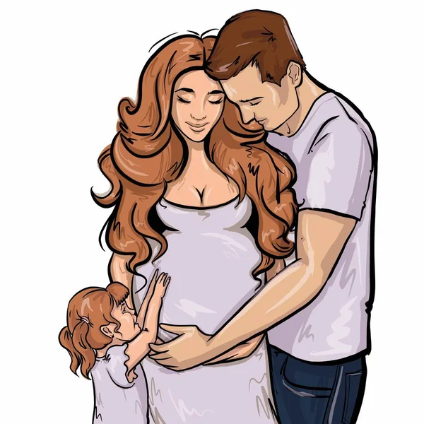 Beautiful Family Pregnant Mother Father Cute Little Daughter — Stockfoto