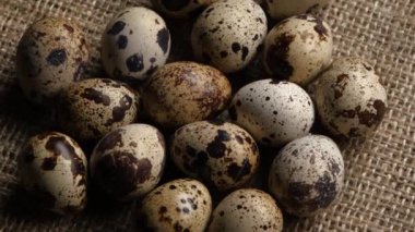 Bıldırcın yumurtası bir plaka üzerinde. Yakın çekim. Döndürme