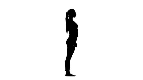 La chica muestra una pose en una pierna. Silueta — Vídeos de Stock