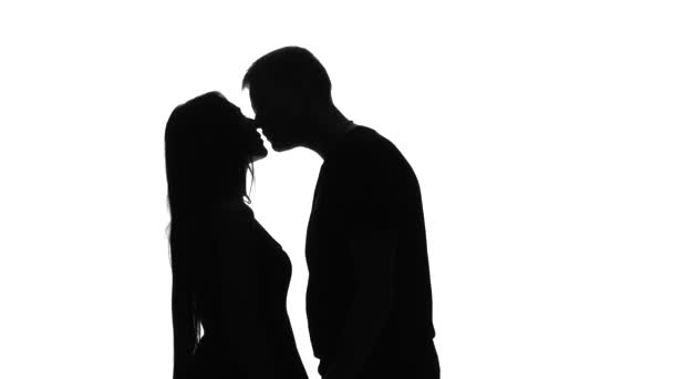 Silhouette d'un couple aimant. Silhouette. Blanc — Video