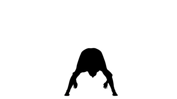 Vrouw praktizerende yoga. Silhouet. Witte achtergrond — Stockvideo