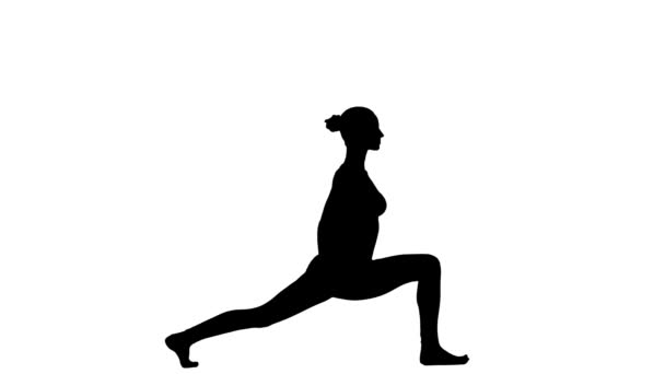 Mujer practicando yoga. Fondo blanco. Silueta — Vídeo de stock