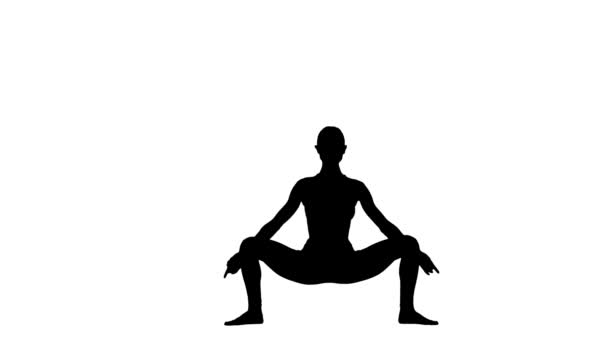 Žena cvičí jógu. Bílé pozadí. Silueta — Stock video